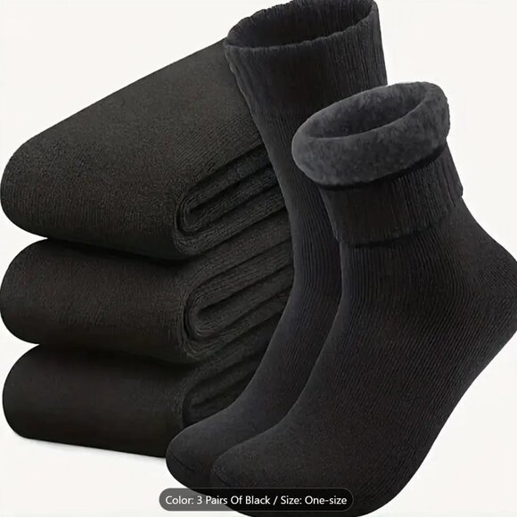 NEW! 3 Pairs Unisex Men's Women's Winter Warm Thermal Socks Gift ONE SIZE BLACK - Picture 1 of 2
